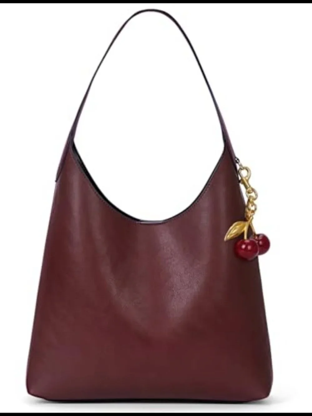 Faux Suede Hobo Bag Vegan Leather Shoulder Tote Cherry Charm Slouchy Purse